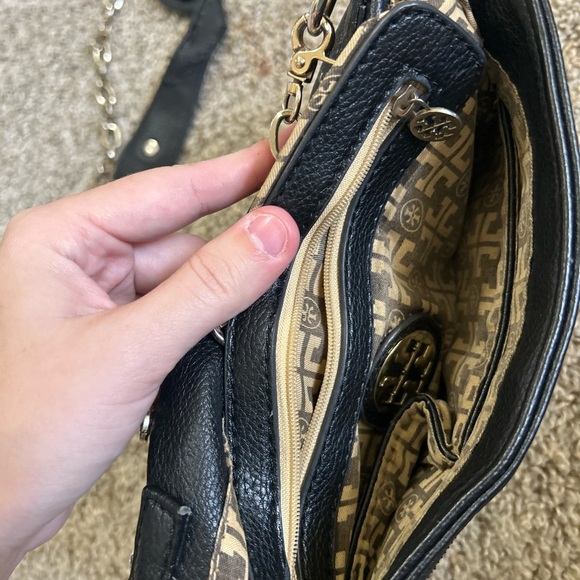 TORY BURCH Black Leather Amanda Logo Clutch Crossbody Chain Link Shoulder Bag - Picture 7 of 15